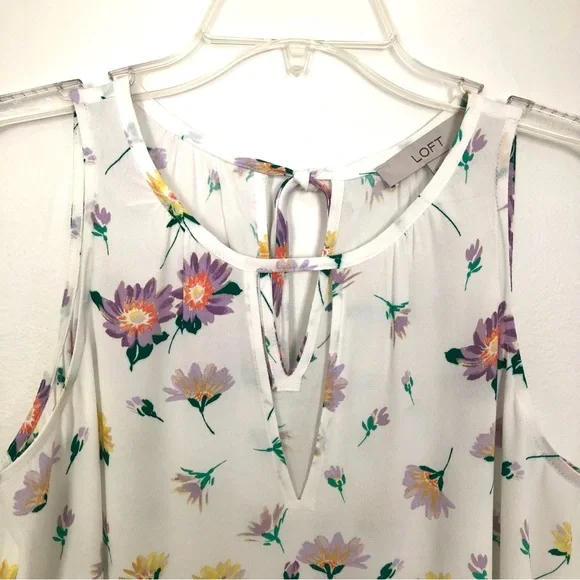 LOFT Floral Tie Back Keyhole Shell Whisper White Tank XS - Picture 5 of 11